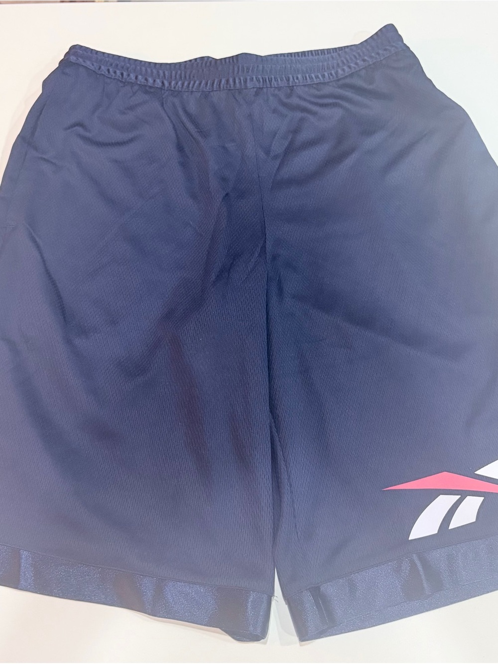 Reebok Navy Athletic Shorts with Pink Accent